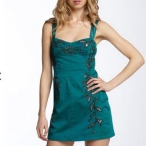 Free People dress Ocean (teal) black embellishment satin ties NWT sz4